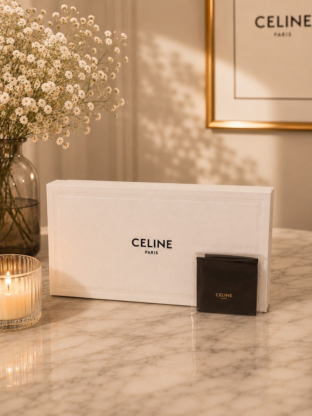 Celine White Sunglasses Gift Box with Black Cleaning Cloth Included.